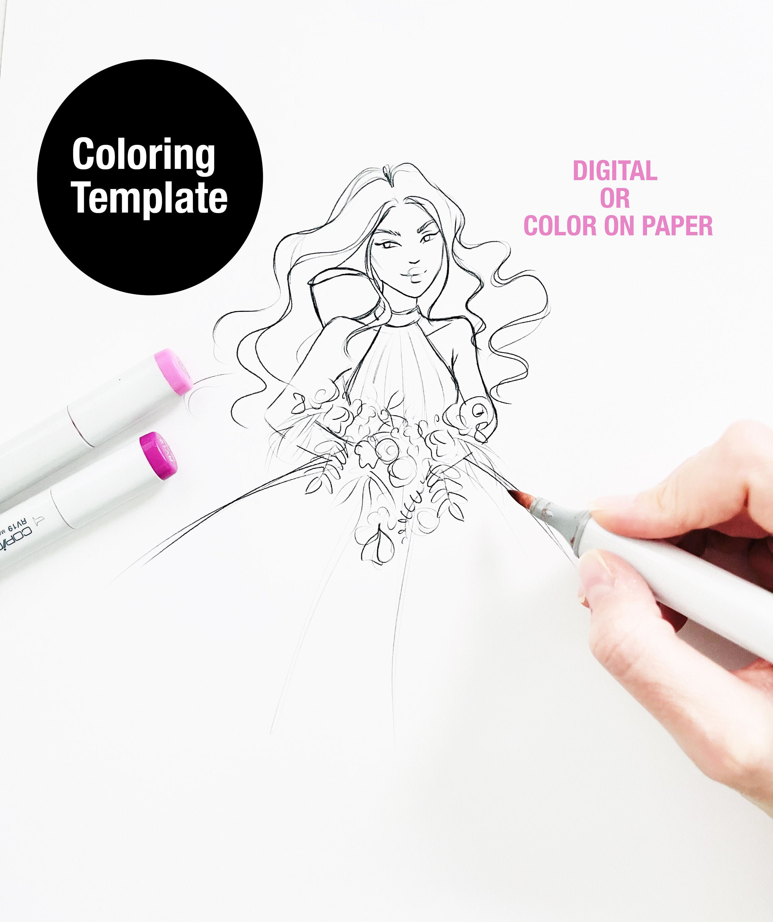 Digital Download Flower Girl Coloring Page — Hand-Sketched Printable for Procreate & Coloring
