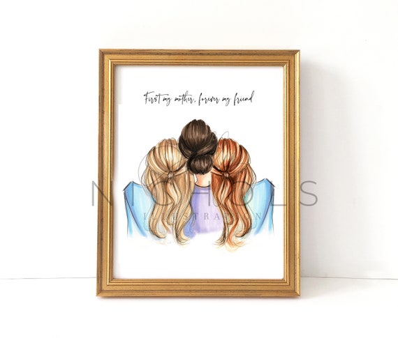 Custom Mother's Day Print: Three Figures, Choose Hair Colors