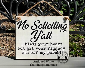 No Soliciting Y&#39;all Sign: Southern Distressed Wood Porch Decor