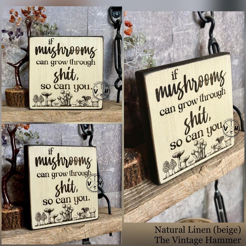 Engraved Mushroom Wood Plaque: Inspirational Self-Care Quote Decor image 5