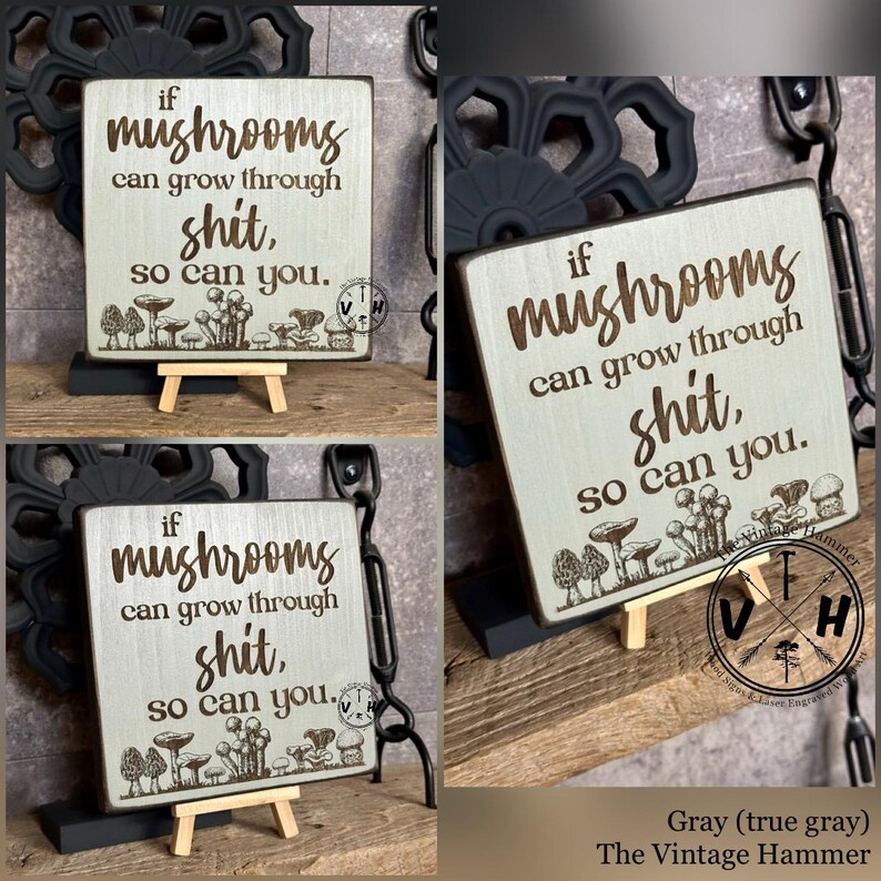 Engraved Mushroom Wood Plaque: Inspirational Self-Care Quote Decor image 6