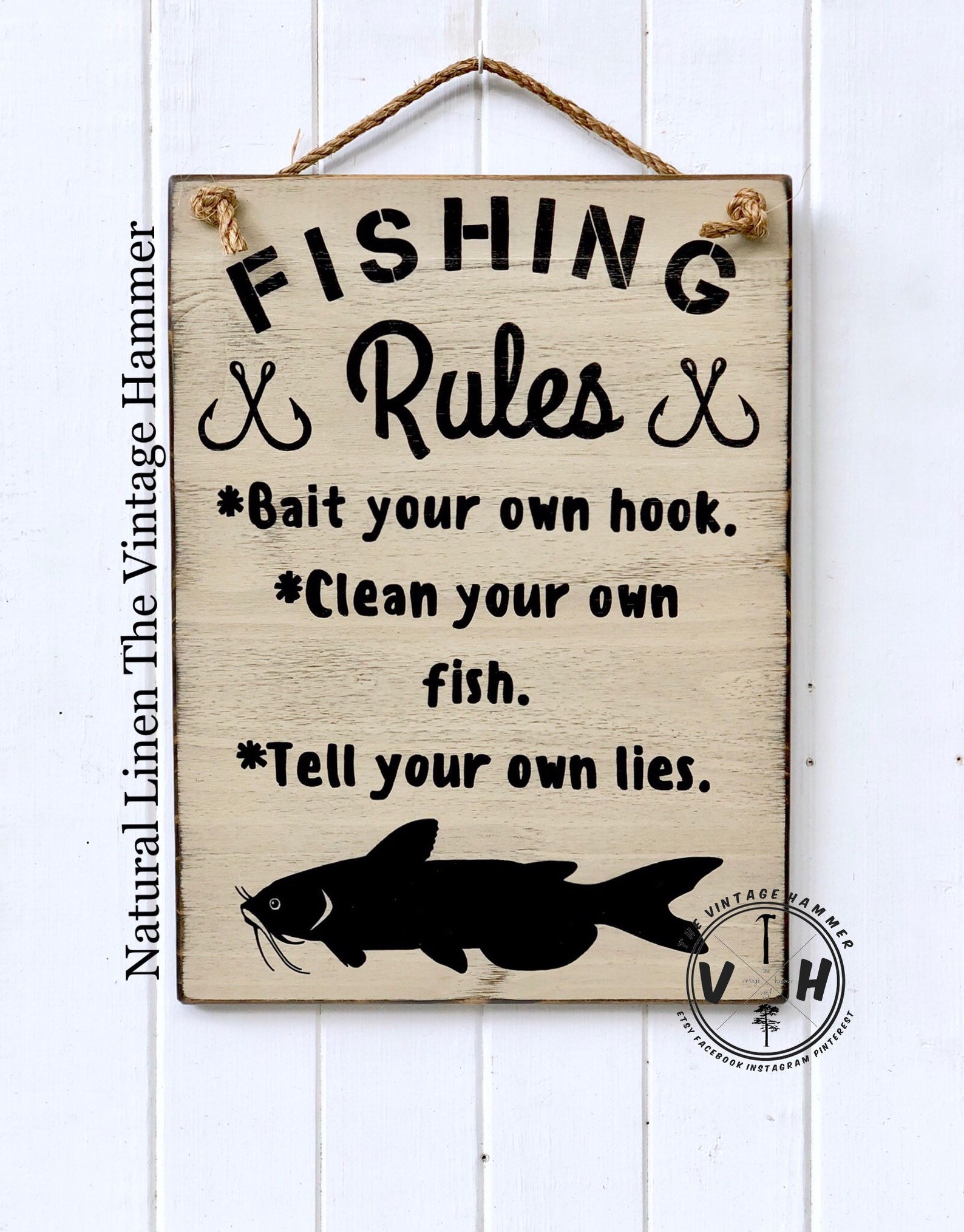 Fishing Rules wood sign sayings wall art fishing sign hand Etsy
