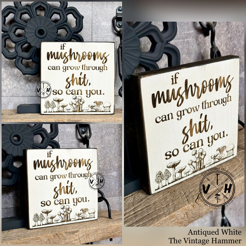 Engraved Mushroom Wood Plaque: Inspirational Self-Care Quote Decor image 4