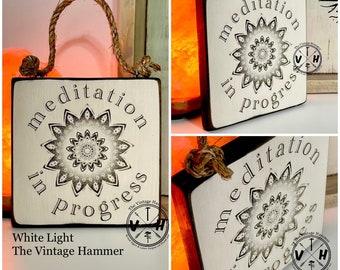 Meditation in Progress Mini Wood Door Sign Mandala, Mindfulness Sign, Zen Décor, Wooden Door Hanger, Meditation Gift