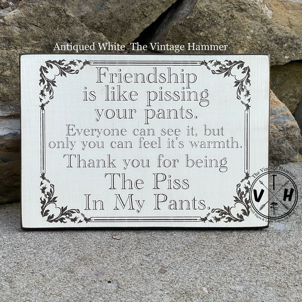 Friendship is Like Pissing Your Pants funny engraved signs wood zen vibes personalized gifts southern woman painted sign just for laughs