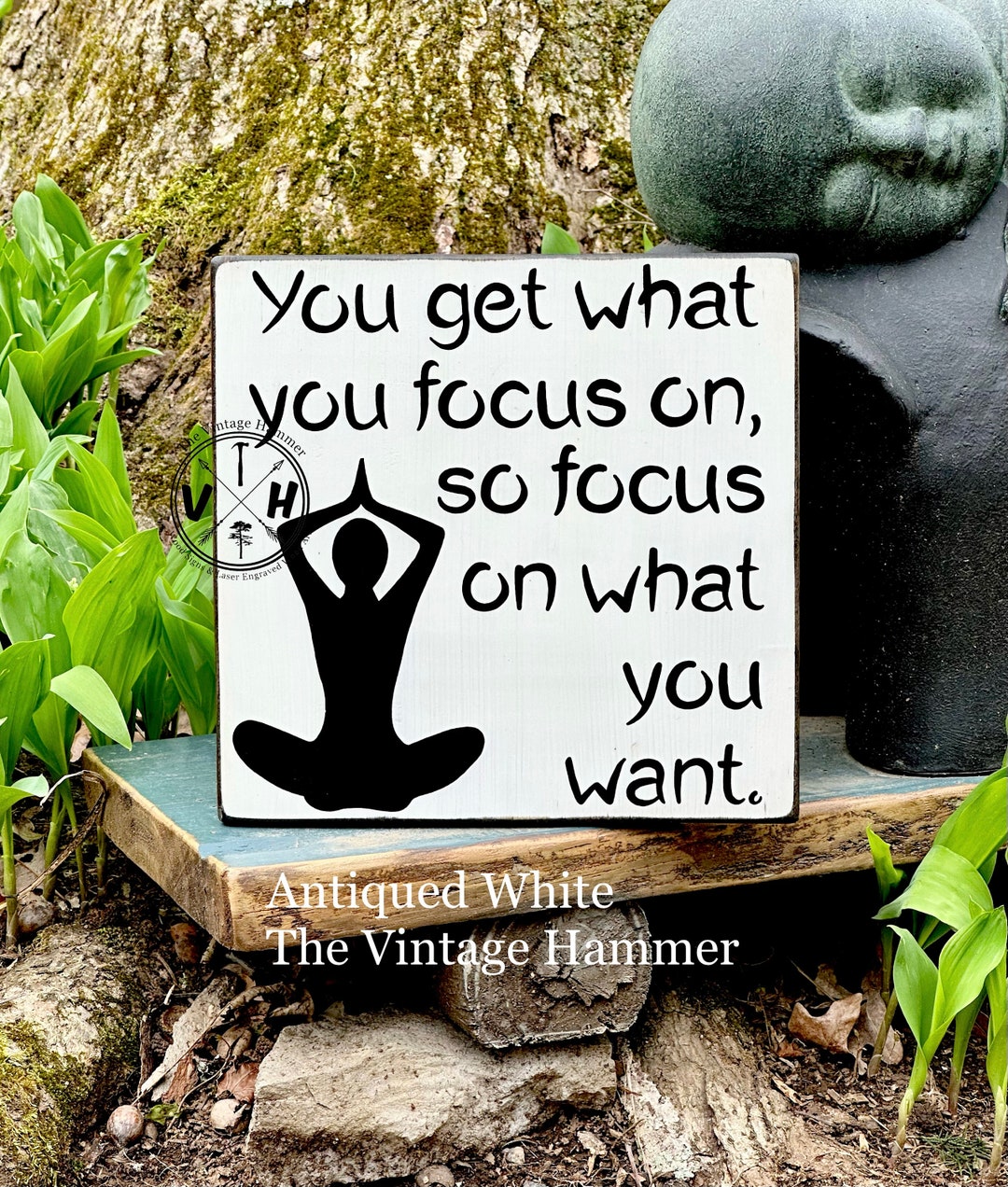 Hand Painted Wood Yoga Sign: Focus on What You Want - Etsy