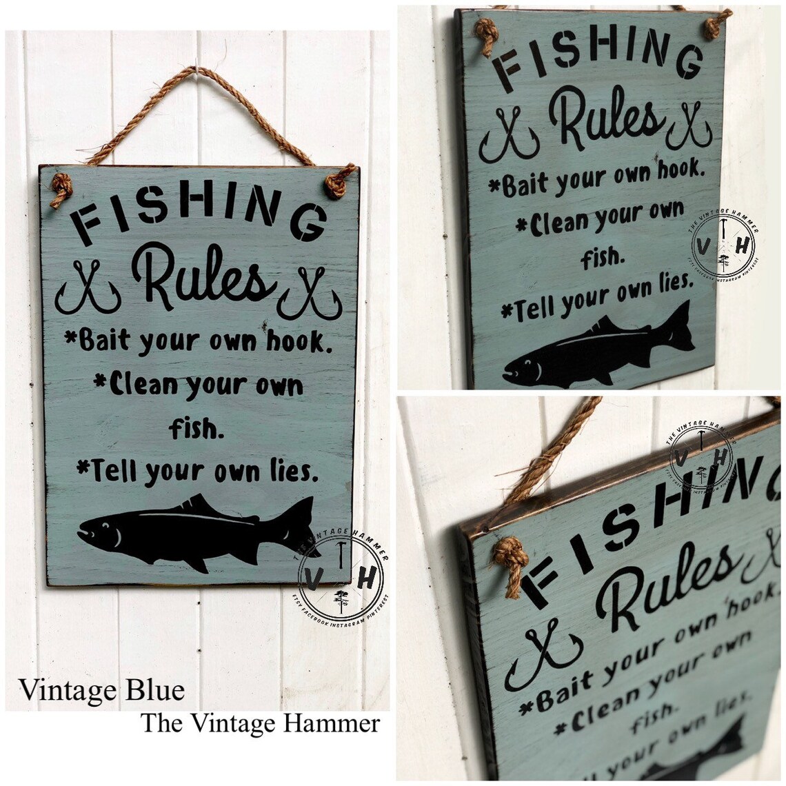 Fishing Rules wood sign sayings wall art fishing sign hand Etsy