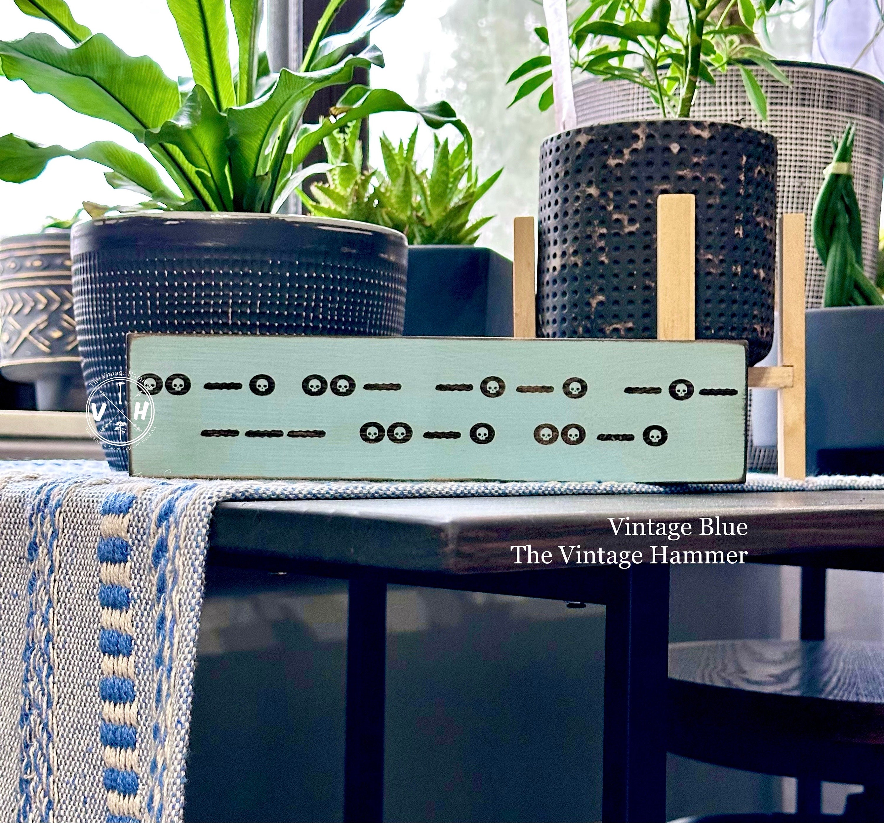 Engraved Solid Wood Sign: "Fuck Off" Morse Code, Skull Accents