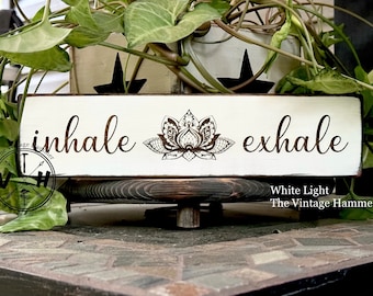 Inhale Exhale Lotus Wood Sign: Laser Engraved Zen Decor