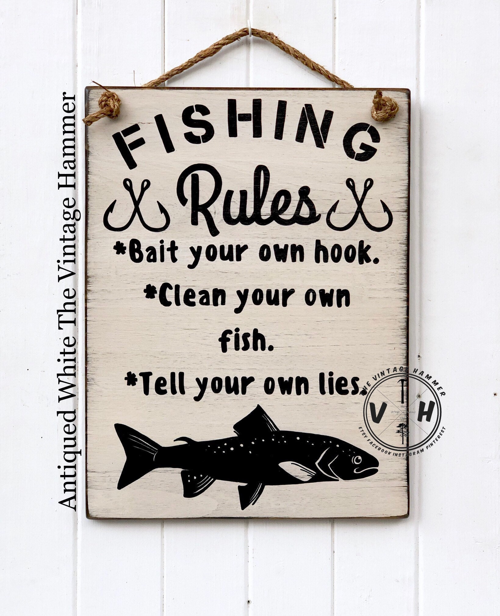 Fishing Rules wood sign sayings wall art fishing sign hand Etsy