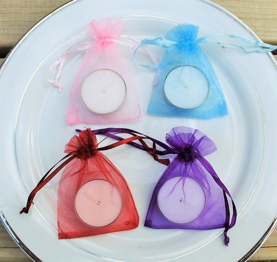 10 X Tea Light Candles in Silky Organza bags. Wedding Favours Etsy