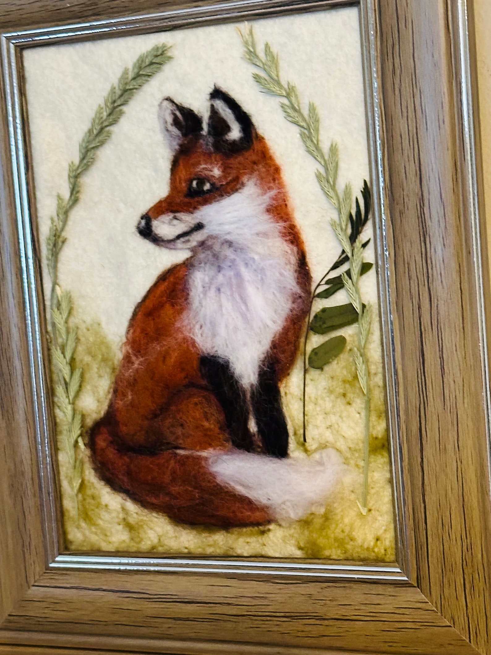 Fox Needle Felted Art, Wool Art, Wool Painting, Wool Picture, Fox