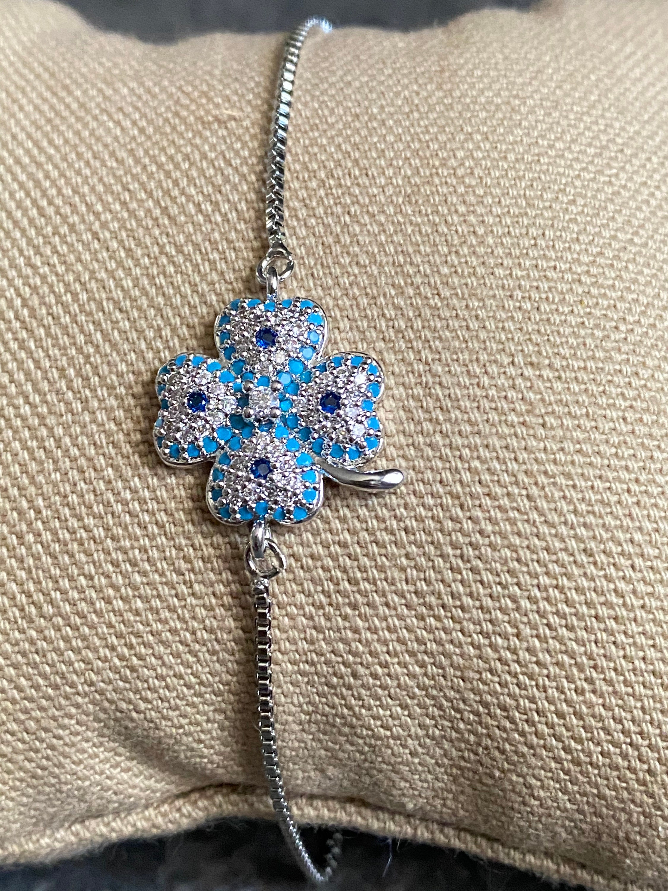 Four clover flower silver bracelet zirconia flower bracelet Etsy