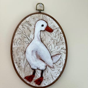 goose wool art, needle felted goose, nursery decor, baby room decor, wool felted picture, felting