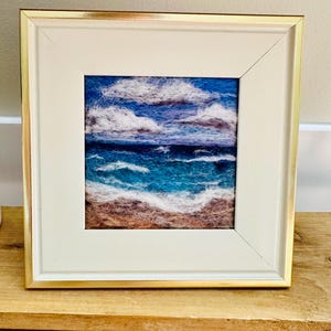 wool felted seascape, beachy art, ocean art, felted picture