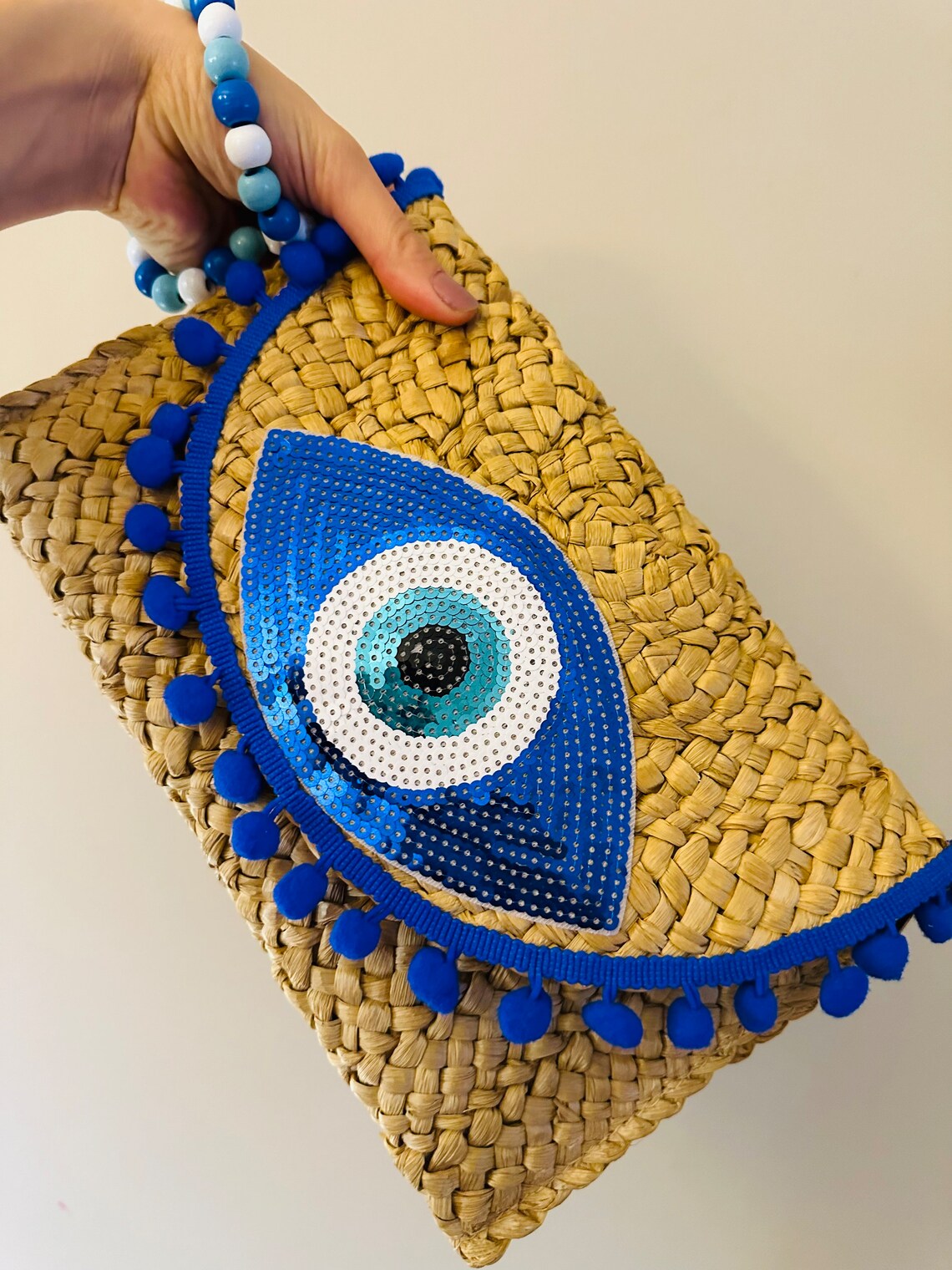 Evil Eye Bag Evil Eye Clutch Greek Eye Bag Straw Clutch Etsy
