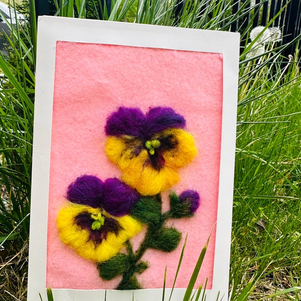 needle felted wool greeting cards, wool flowers cards, handmade cards, wool picture, wool art