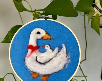 goose decor, silly goose art, felted art, felted wall hanging, baby room decor, nursery decor, wool art