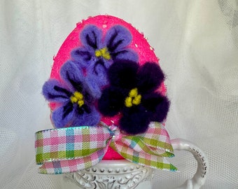 Needle Felted Easter Egg, Floral Spring Decor, 5 Inch