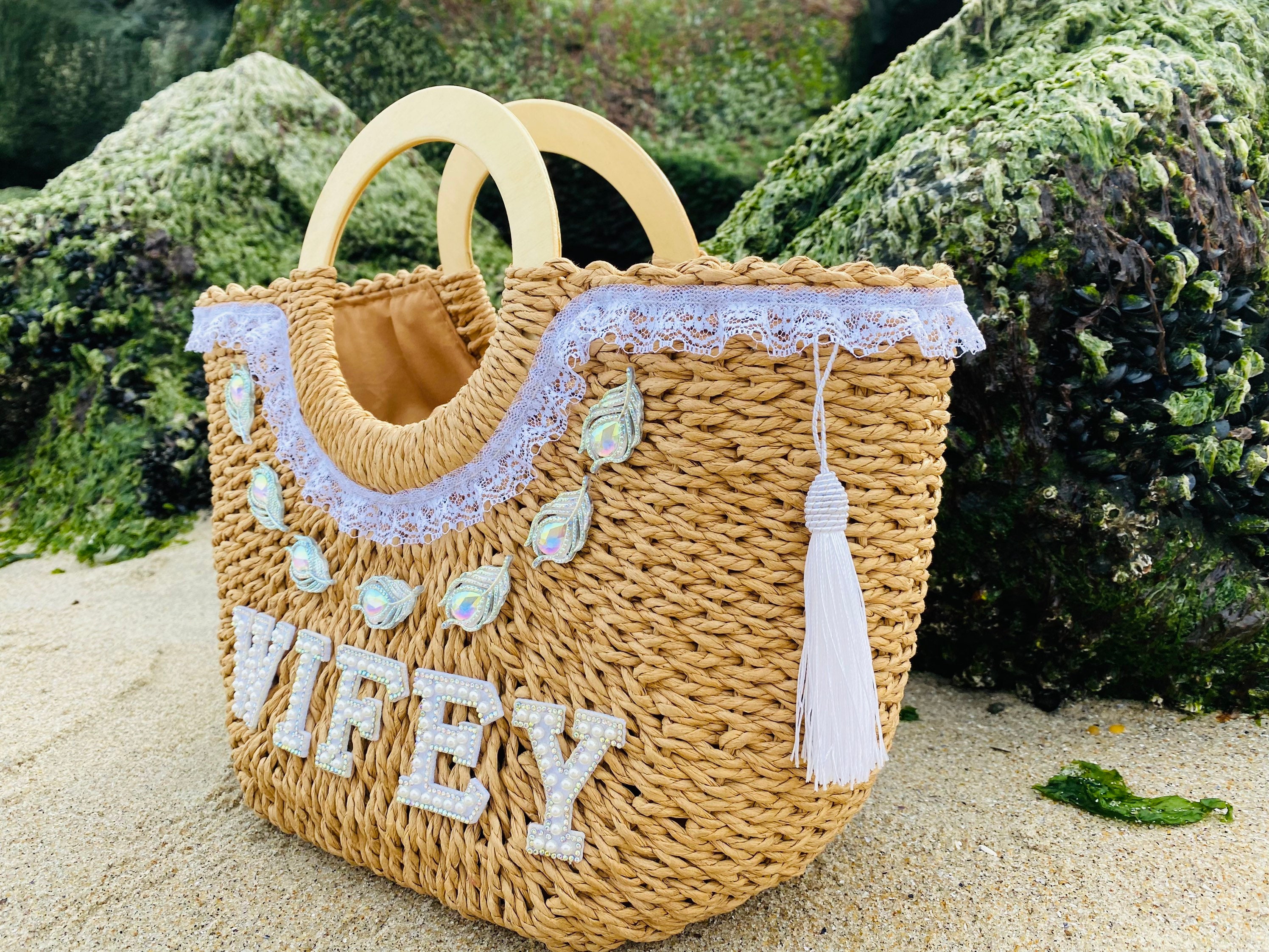 Wifey Straw Bag Embellished Straw Bag Bridal Bag Gift for the Bride Honeymoon Bag Vacation Bag Etsy