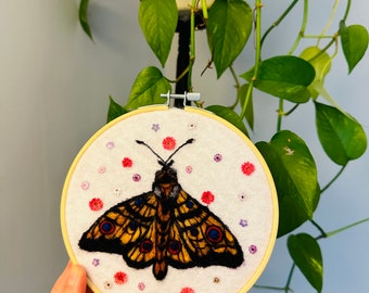 Needle felted butterfly art, hoop art, felted art, wool art, wool painting