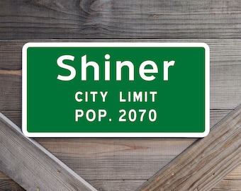 Copia del letrero metálico City Limit de Shiner, Texas