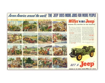 Affiche publicitaire du Willys Overland CJ-2A
