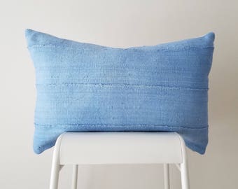 CLEARANCE - Baby Blue Mudcloth Pillow Cover, Authentic Mali Bogolan, Light Blue - CLEARANCE