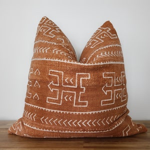 Authentic Mudcloth Pillow Cover, Malian Bogolanfini, Rust, Burnt Sienna, MBR014 image 1