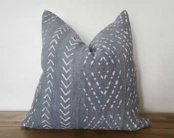 Authentic Mudcloth Pillow Cover, Mali Bogolan, Gray/Grey, White, Arrows, Aztec, X, Diamond, Geometric