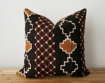 Authentic Mudcloth Pillow Cover, Black, Burnt Umber, Burnt Sienna, Sienna, Rust, White, Geometric