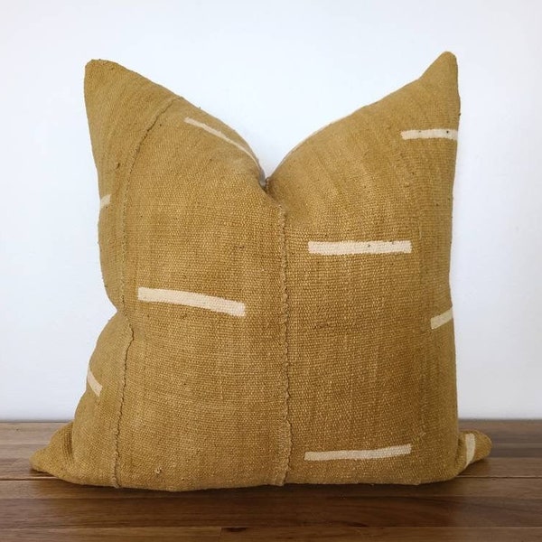 Authentic Mudcloth Pillow, Malian Bogolanfini, Burnt Sienna/Bronze/Mustard, Off-White/Cream, MBR003