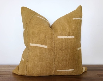 Authentic Mudcloth Pillow, Malian Bogolanfini, Burnt Sienna/Bronze/Mustard, Off-White/Cream, MBR003