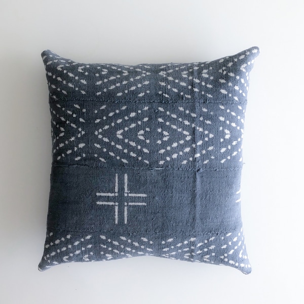 Authentic Mudcloth Pillow Cover, Mali Bogolan, Gray/Grey, White, Aztec, X, Diamond, Geometric