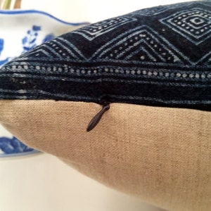 Authentic Hmong Indigo Batik Pillow, Natural Indigo Tribal Batik, 14 x 26 image 3