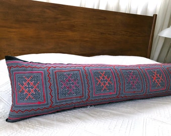 Long Hmong Indigo Batik, Multi-colored, Rectangular/Lumbar Cover, 12x48