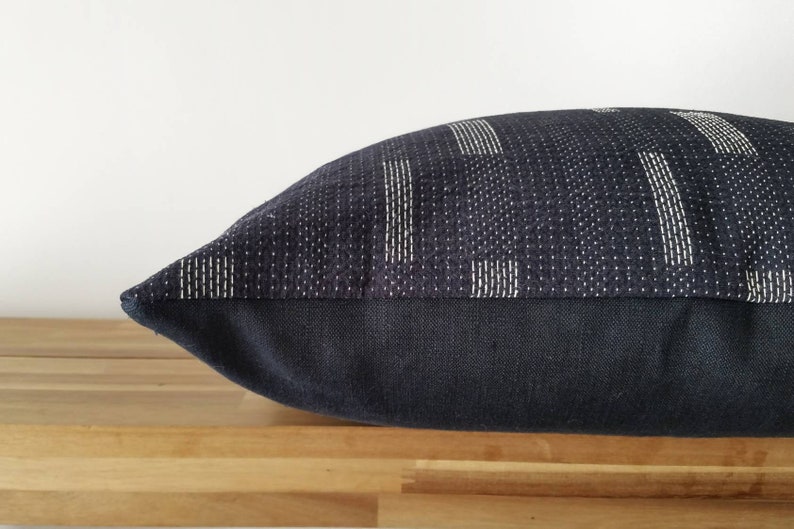 Minimalist, Scandi, Zen, Thai Indigo Cotton with Modern Sashiko Pillow Indigo, TW002 image 4