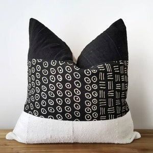 Authentic Mudcloth Pillow, Mali Bogolan, Black, Off-White, MBLW002 image 2