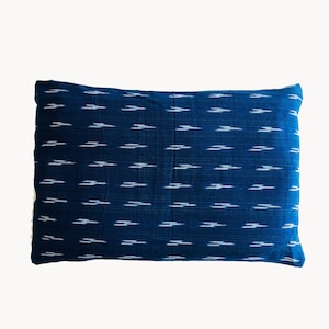 Ya | Buckwheat Pillow Cover | Indigo and White Kasuri (Ikat) Cover | Japanese Size | 14&quot; x 20&quot;