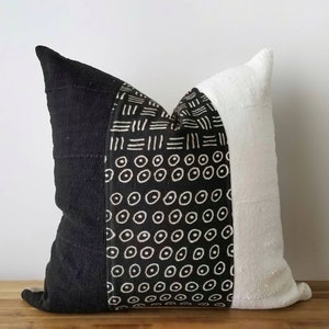 Authentic Mudcloth Pillow, Mali Bogolan, Black, Off-White, MBLW002 image 1