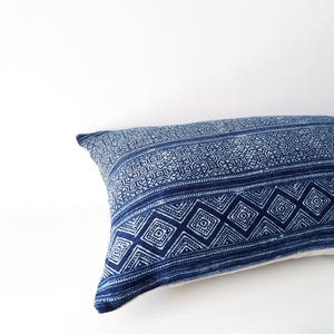 Authentic Hmong Indigo Batik Pillow, Natural Indigo Tribal Batik, 14 x 26 image 6