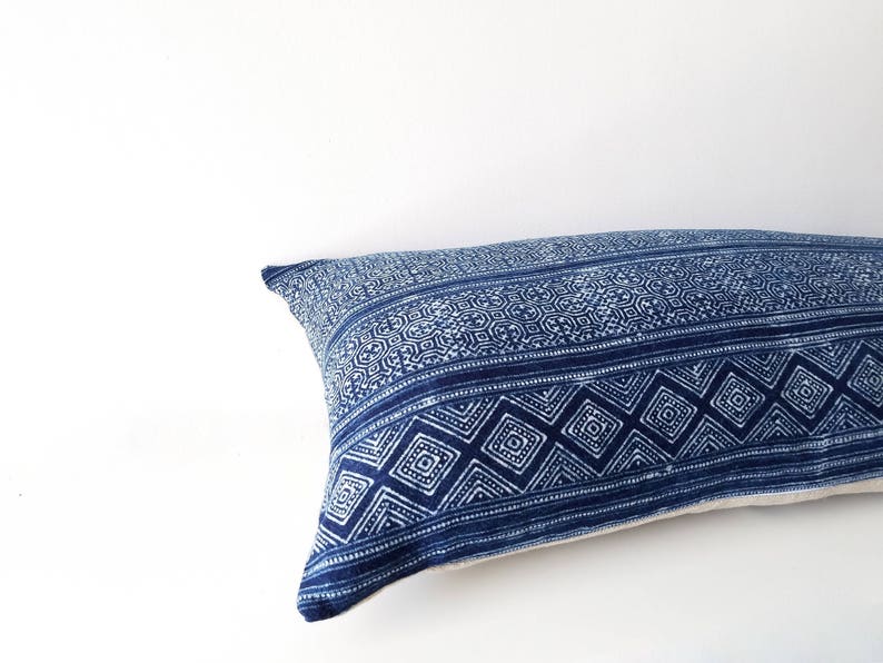 Authentic Hmong Indigo Batik Pillow, Natural Indigo Tribal Batik, 14 x 26 image 6