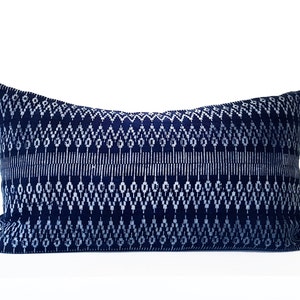 Authentic Geometric Indigo Batik Hmong Pillow, Hand-dyed by Tribal Women, Natural Indigo, Blue, White, 14&quot; x 24&quot;