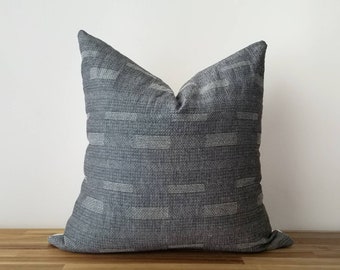 Minimalist, Scandi, Zen, Thai Indigo Cotton with Modern Sashiko Pillow - Gray / Grey, TW003