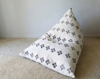 Authentic Mudcloth Boho Lounger®, Mudcloth Pouf, Boho Pouf, Cream/White, Grey, Gray, Diamond