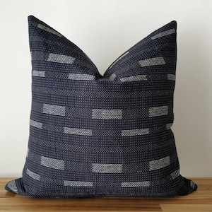 Minimalist, Scandi, Zen, Thai Indigo Cotton with Modern Sashiko Pillow Indigo, TW002 image 1