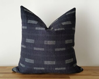 Minimalist, Scandi, Zen, Thai Indigo Cotton with Modern Sashiko Pillow - Indigo, TW002