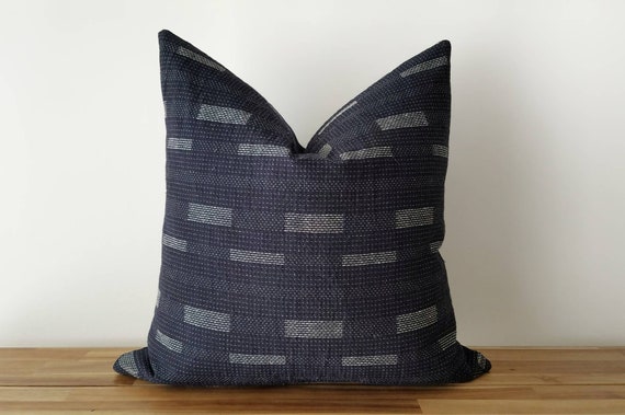 Minimalist, Scandi, Zen, Thai Indigo Cotton with Modern Sashiko Pillow - Indigo, TW002