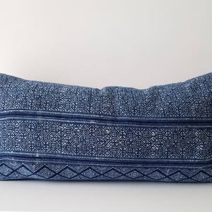 Authentic Hmong Indigo Batik Pillow, Natural Indigo Tribal Batik, 14 x 26 image 5