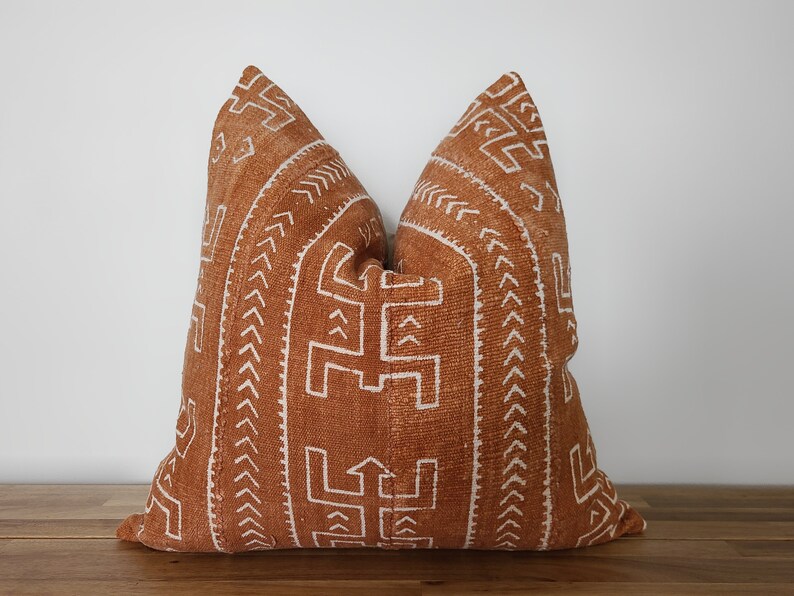 Authentic Mudcloth Pillow Cover, Malian Bogolanfini, Rust, Burnt Sienna, MBR014 image 2